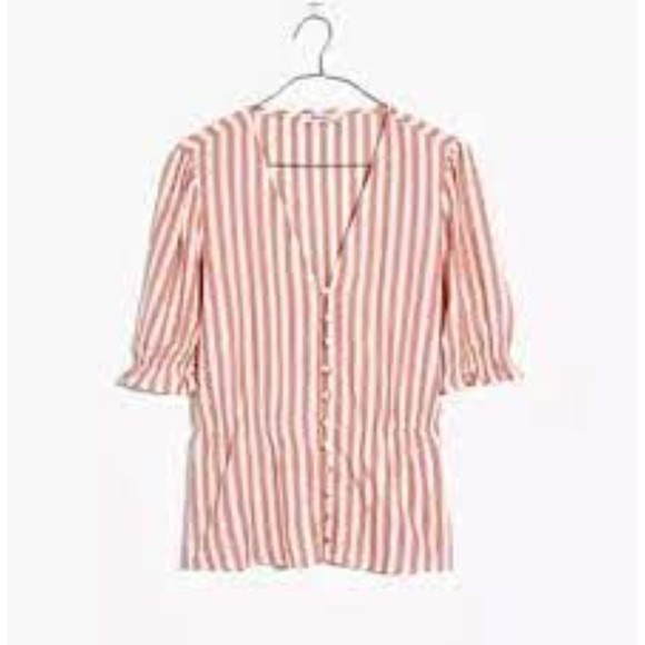 Bundle of 2 - Madewell V-Neck Peplum Popover Top in Stripe & Green Print Dress S - Picture 2 of 16